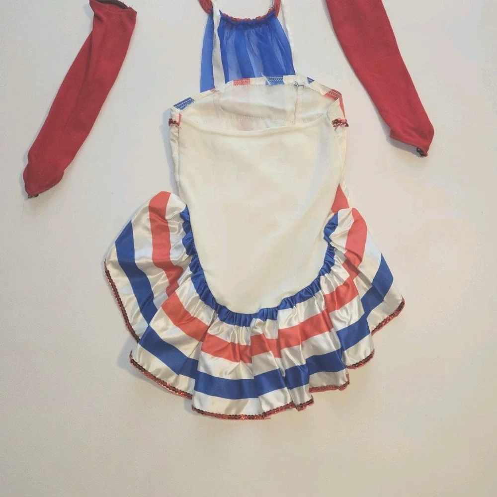 Vintage 1976 Advance Theatrical Leo-Tard Girls Dance Costume 8C Patriotic Gloves